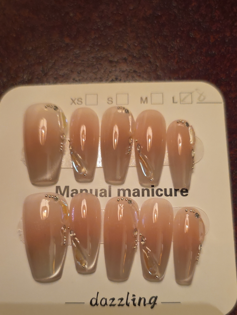 Dazzling Nude Press-On Nail Set - Neutral Pink Beige Size Large